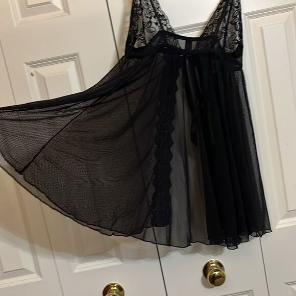 Black Lace Lingerie Sheer Slip Dress with Satin Tie - Picture 9 of 9